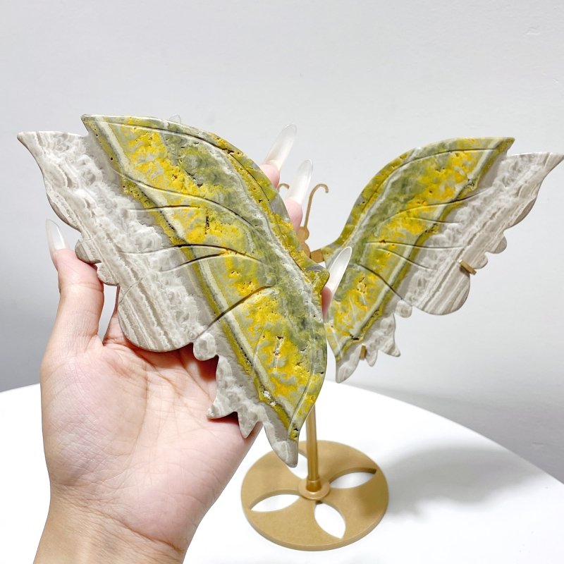 Beautiful Bumble Bee Stone Jasper Butterfly Wing Carving With Stand - Wholesale Crystals