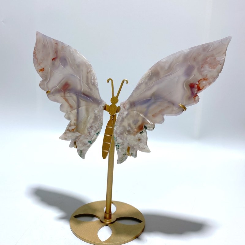 Beautiful Flower Agate Butterfly Wing Carving With Stand - Wholesale Crystals