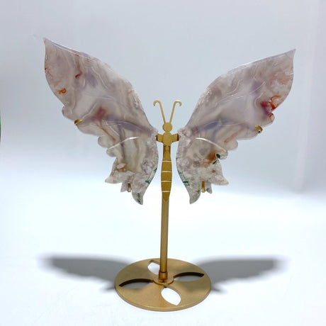 Beautiful Flower Agate Butterfly Wing Carving With Stand - Wholesale Crystals