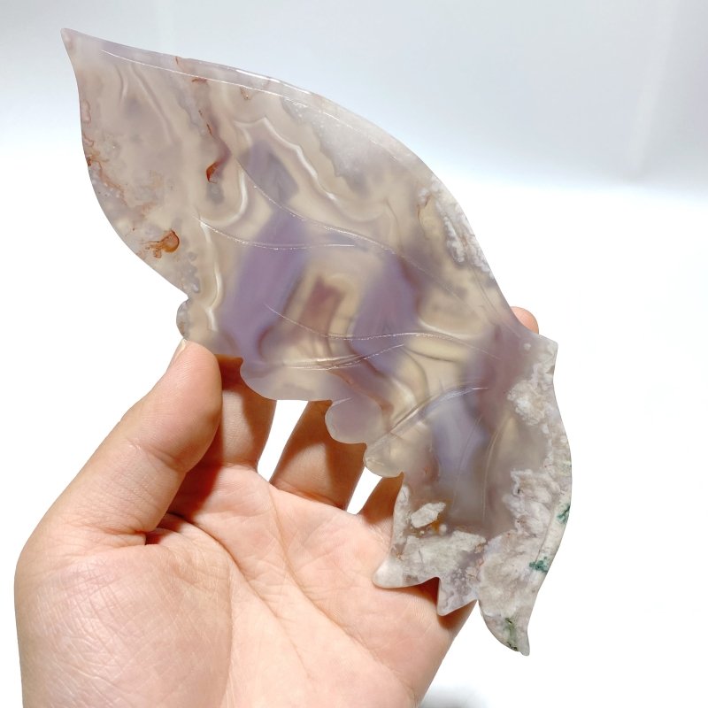 Beautiful Flower Agate Butterfly Wing Carving With Stand - Wholesale Crystals