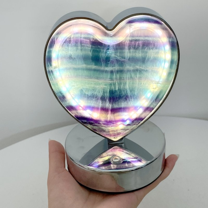 Beautiful Fluorite LED Table Lamp Flower Moon & Heart Shape - Wholesale Crystals