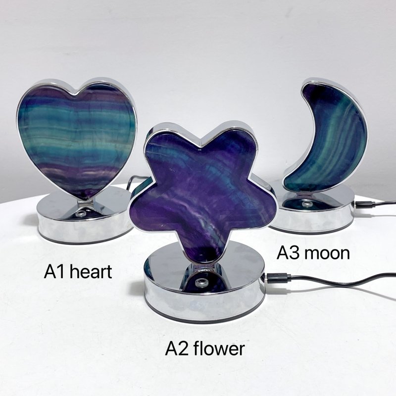 Beautiful Fluorite LED Table Lamp Flower Moon & Heart Shape - Wholesale Crystals