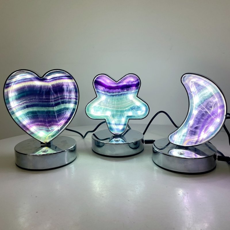 Beautiful Fluorite LED Table Lamp Flower Moon & Heart Shape - Wholesale Crystals