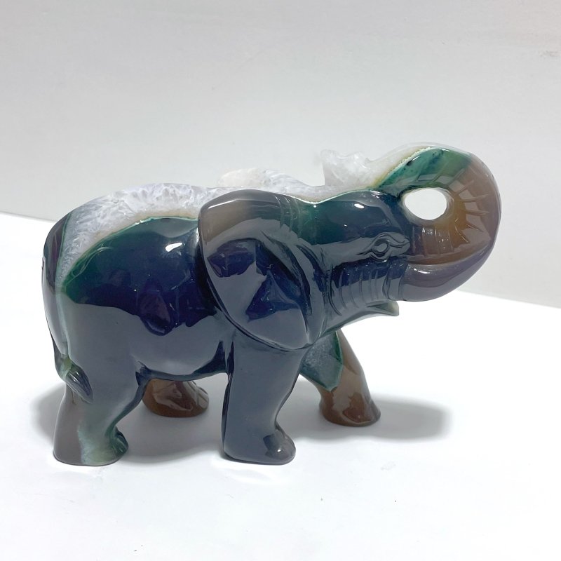 Beautiful Geode Agate Druzy Elephant Animal Carving - Wholesale Crystals