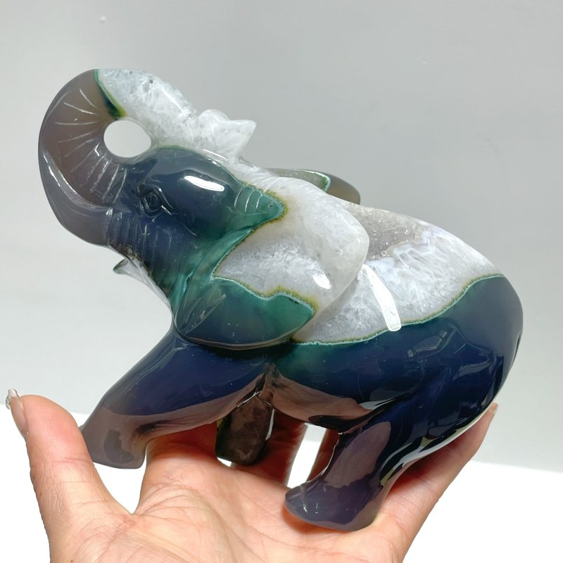 Beautiful Geode Agate Druzy Elephant Animal Carving - Wholesale Crystals