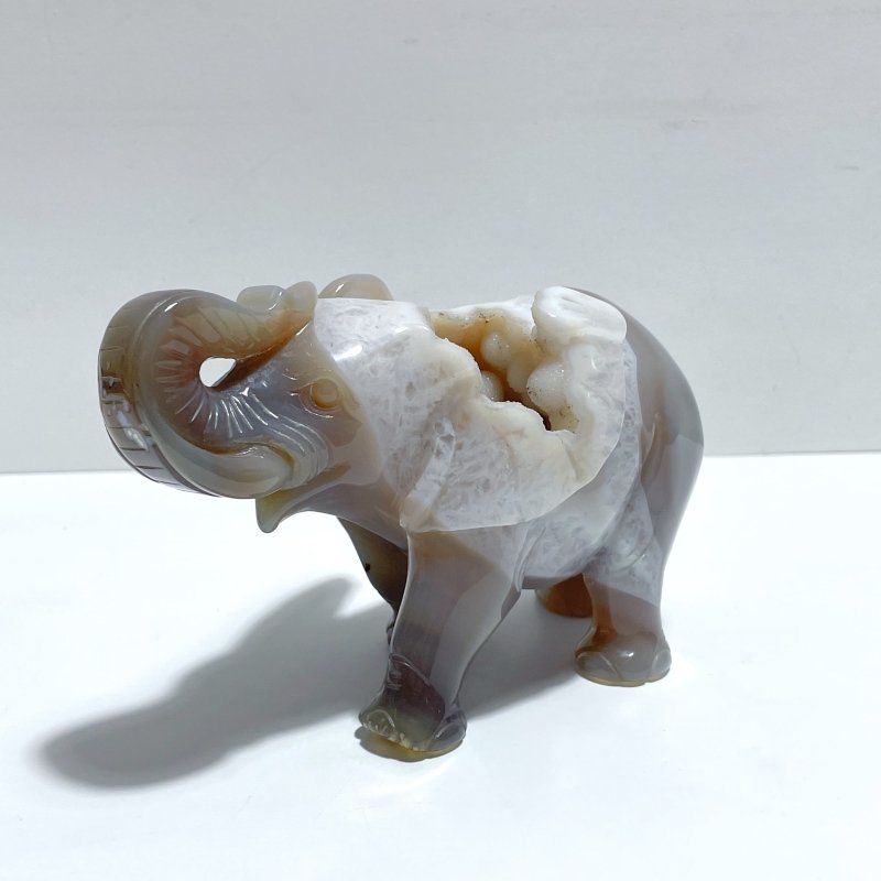 Beautiful Geode Agate Druzy Elephant Carving - Wholesale Crystals