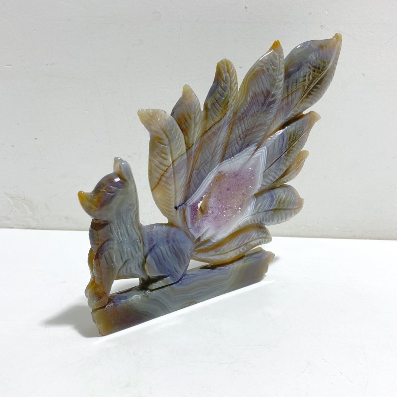 Beautiful Geode Agate Druzy Nine-tailed Fox Carving 21 -Wholesale Crystals