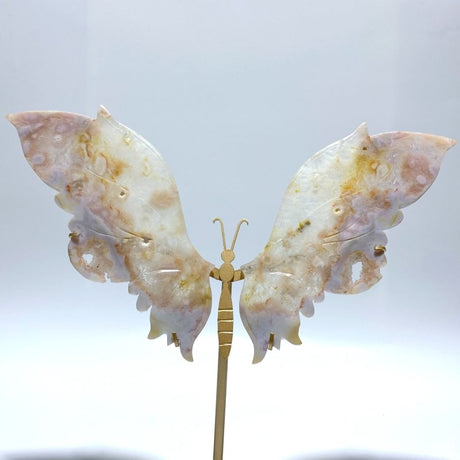 Beautiful Geode Sakura Flower Agate Butterfly Wing Carving With Stand - Wholesale Crystals