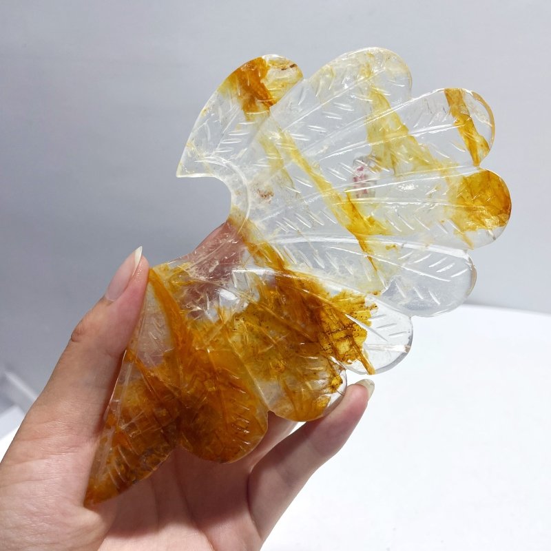 Beautiful Golden Hematoid Quartz Heart Wing Carving With Stand - Wholesale Crystals