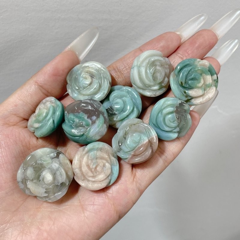 Beautiful Green Pink Sakura Flower Agate Flower Carving Wholesale - Wholesale Crystals