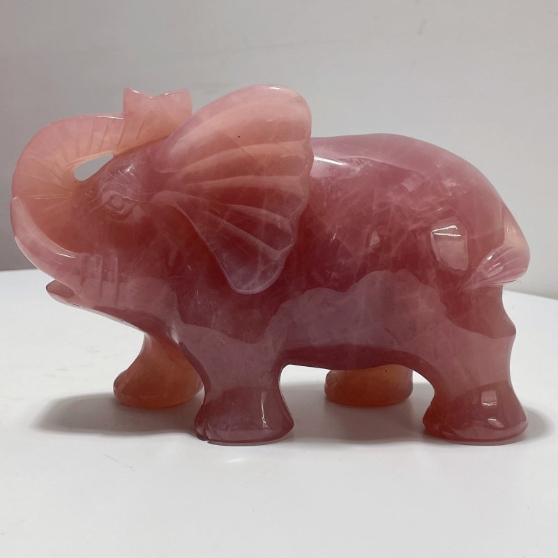 Beautiful Large Deep Pink Madagascar Rose Quartz Elephant Carving - Wholesale Crystals