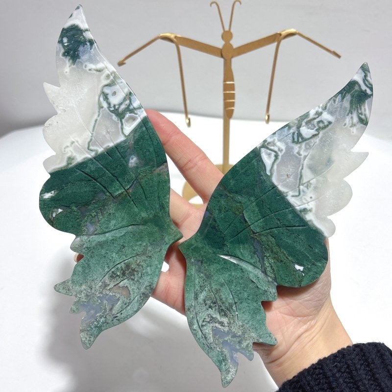 Beautiful Moss Agate Butterfly Wing With Stand - Wholesale Crystals