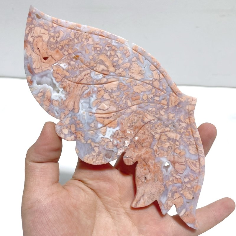 Beautiful Pink Agate Butterfly Wing Carving With Stand - Wholesale Crystals