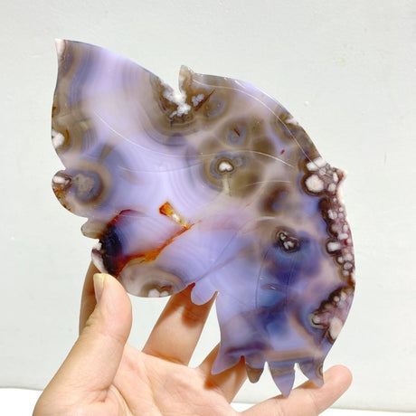 Beautiful Purple Sakura Flower Agate Butterfly Wing Carving With Stand - Wholesale Crystals