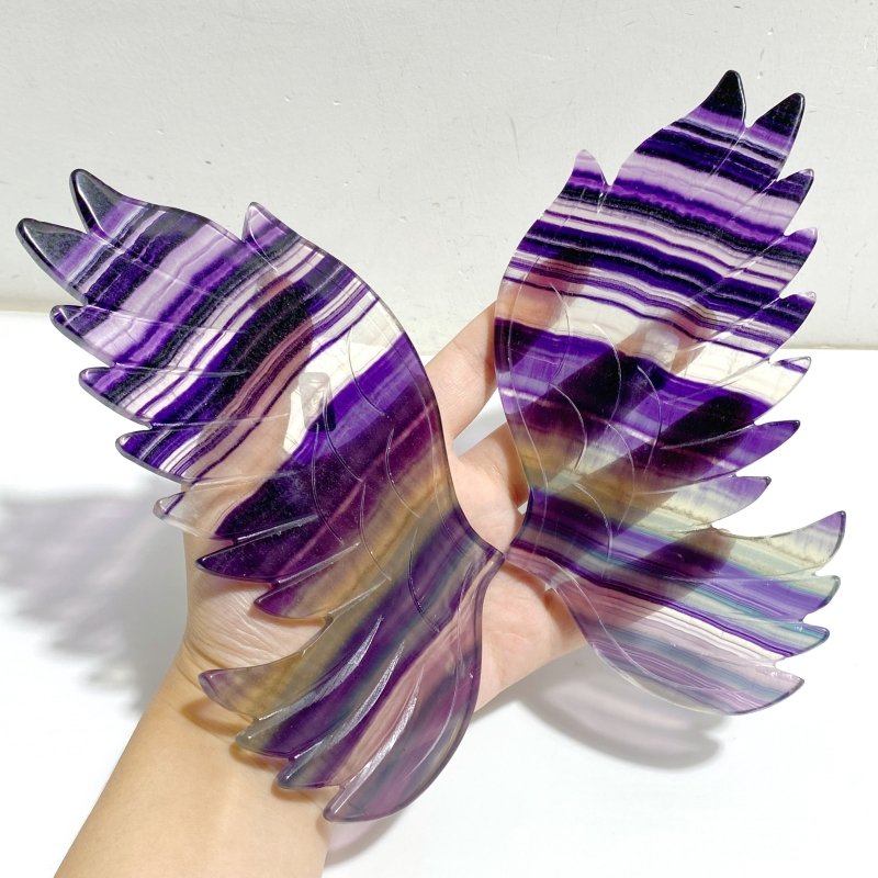 Beautiful Rainbow Fluorite Symmetry Owl Wing Carving With Stand -Wholesale Crystals