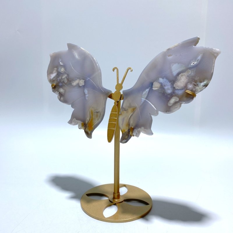 Beautiful Sakura Flower Agate Butterfly Wing Carving With Stand - Wholesale Crystals