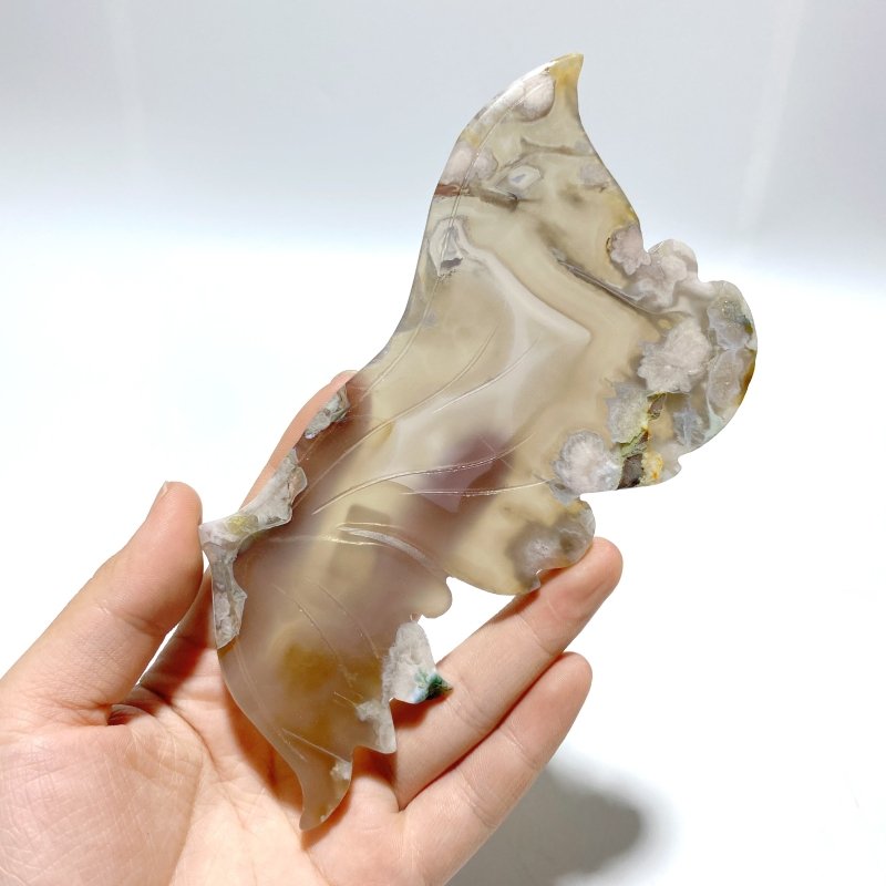 Beautiful Sakura Flower Agate Butterfly Wing Carving With Stand - Wholesale Crystals