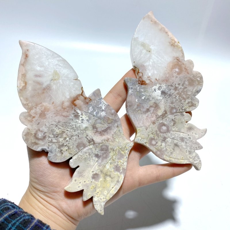 Beautiful Sakura Flower Agate Butterfly Wing Carving With Stand - Wholesale Crystals