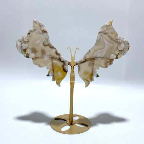 Beautiful Sakura Flower Agate Butterfly Wing Carving With Stand - Wholesale Crystals