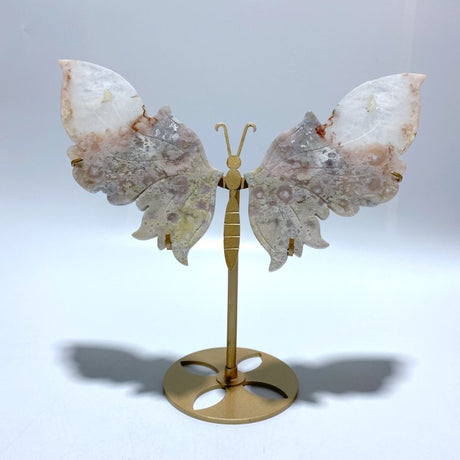 Beautiful Sakura Flower Agate Butterfly Wing Carving With Stand - Wholesale Crystals