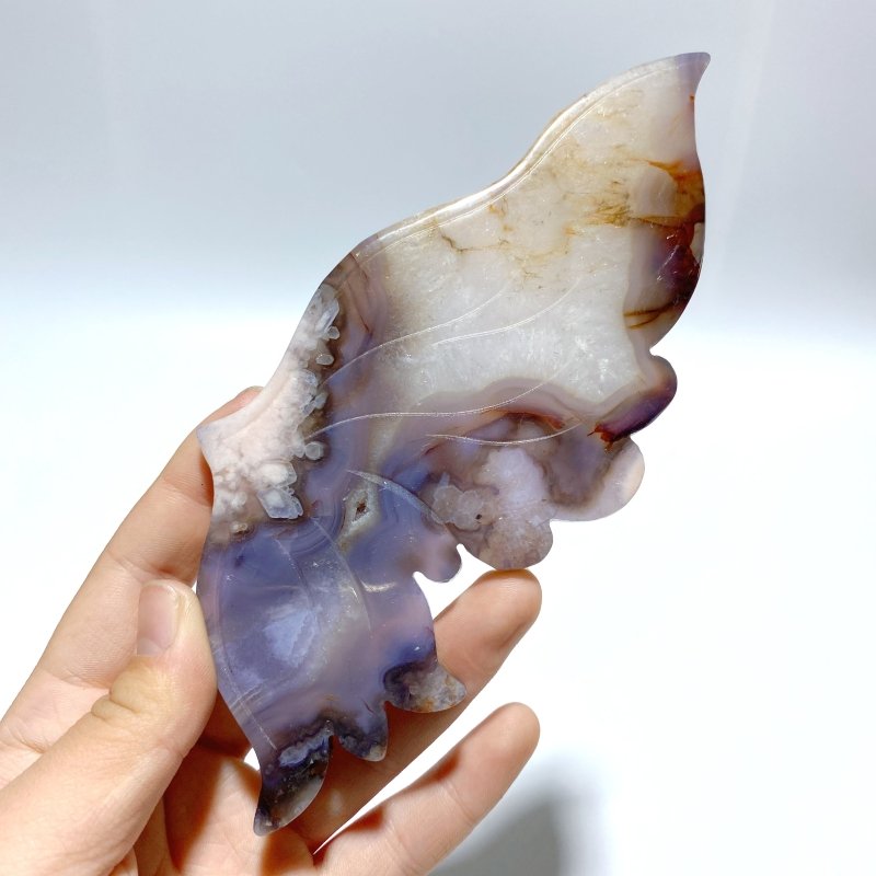 Beautiful Sakura Flower Agate Butterfly Wing Carving With Stand - Wholesale Crystals