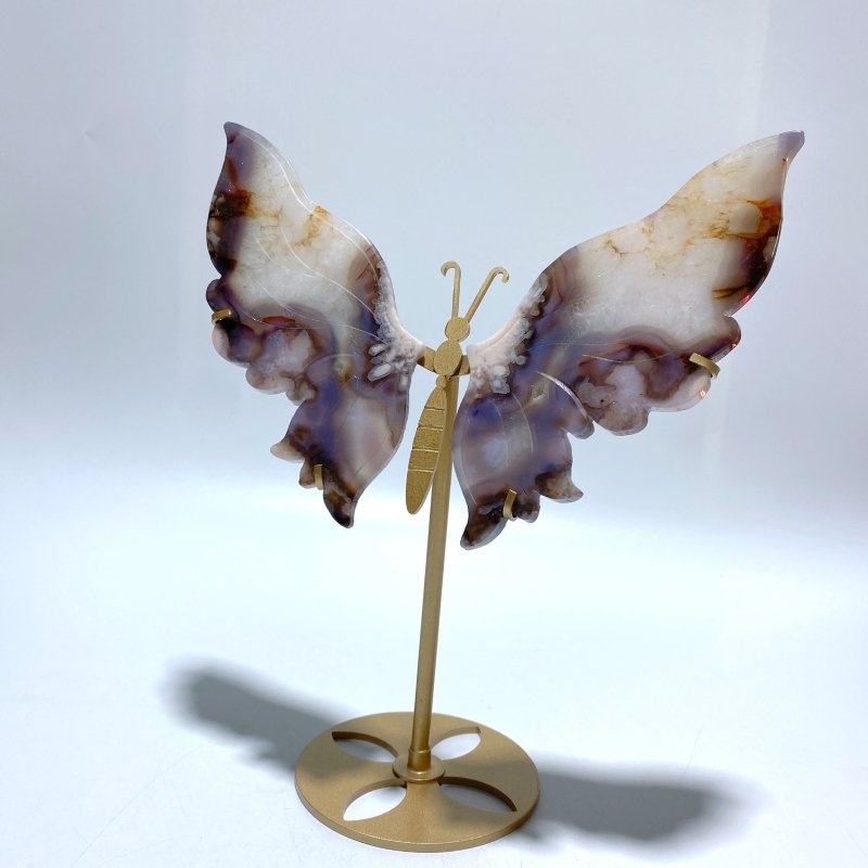 Beautiful Sakura Flower Agate Butterfly Wing Carving With Stand - Wholesale Crystals