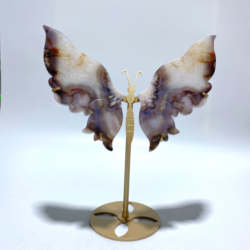 Beautiful Sakura Flower Agate Butterfly Wing Carving With Stand - Wholesale Crystals