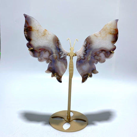 Beautiful Sakura Flower Agate Butterfly Wing Carving With Stand - Wholesale Crystals