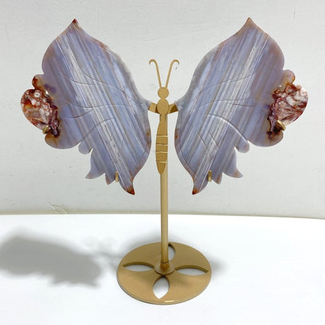 Beautiful Symmetric Agate Butterfly Wing Carving With Stand -Wholesale Crystals