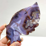 Beautiful Symmetric Purple Flower Agate Butterfly Wing Carving With Stand - Wholesale Crystals