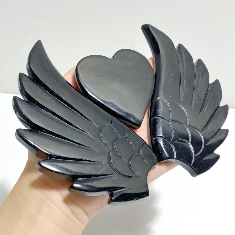 Black Obsidian Heart Wing Carving With Stand -Wholesale Crystals