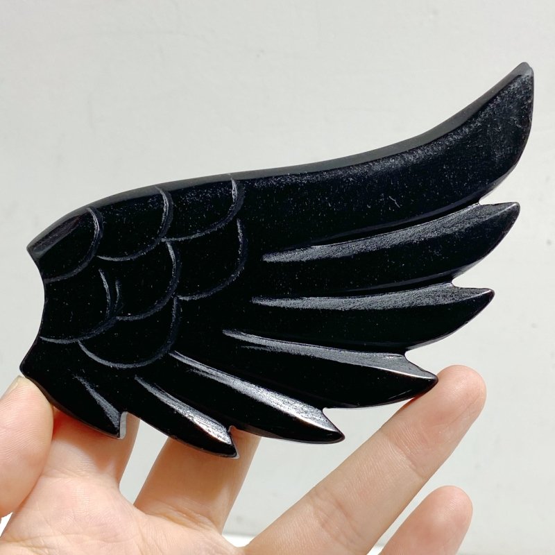 Black Obsidian Heart Wing Carving With Stand -Wholesale Crystals