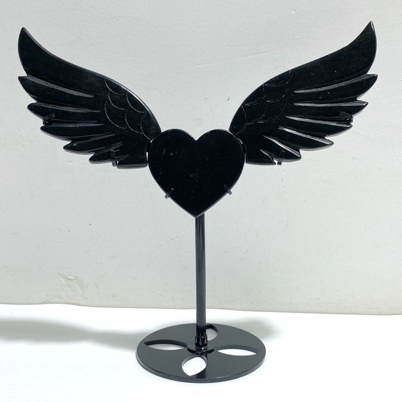 Black Obsidian Heart Wing Carving With Stand -Wholesale Crystals
