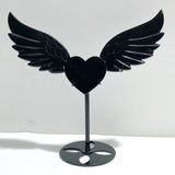 Black Obsidian Heart Wing Carving With Stand -Wholesale Crystals