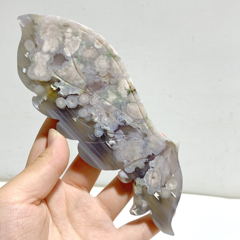 Black Sakura Flower Agate Butterfly Wing Carving With Stand -Wholesale Crystals