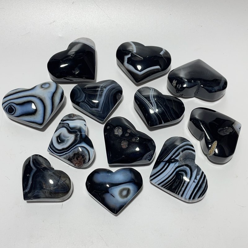 Black Stripe Agate Stone Heart Wholesale -Wholesale Crystals