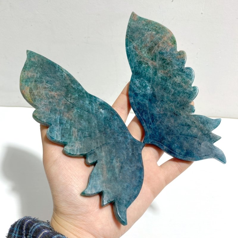 Blue Apatite Butterfly Wing Carving With Stand - Wholesale Crystals