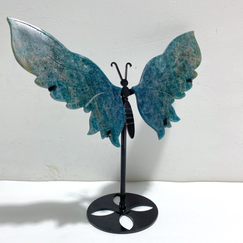 Blue Apatite Butterfly Wing Carving With Stand - Wholesale Crystals