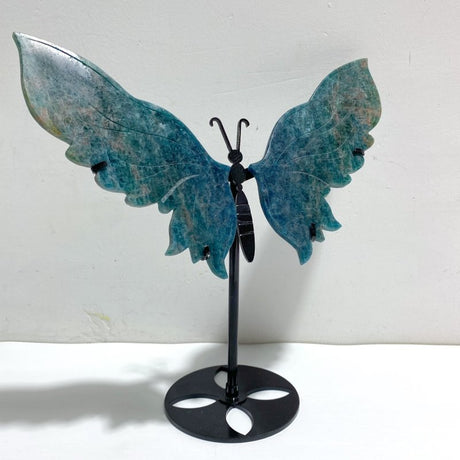 Blue Apatite Butterfly Wing Carving With Stand - Wholesale Crystals