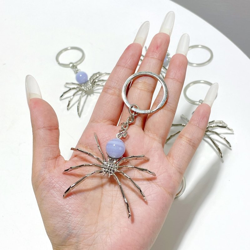 Blue Lace Agate Sphere Spider Ornament Handmade Alloy Keychain Wholesale - Wholesale Crystals