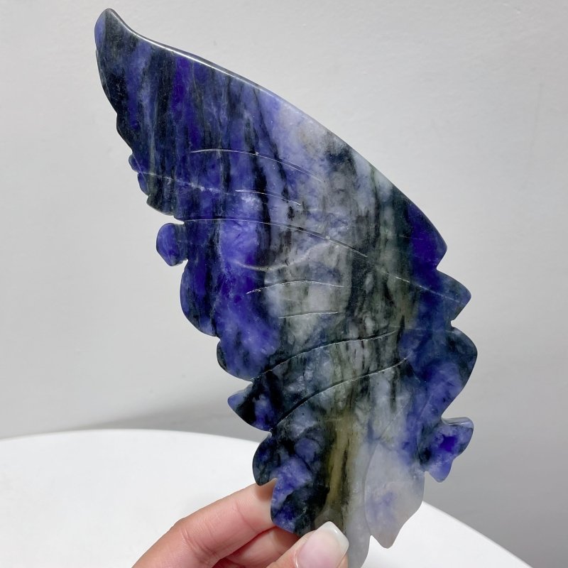 Blue Sodalite Butterfly Wing Carving With Stand - Wholesale Crystals