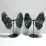 2 Pairs Africa Blood Stone Butterfly Wing Carving With Stand