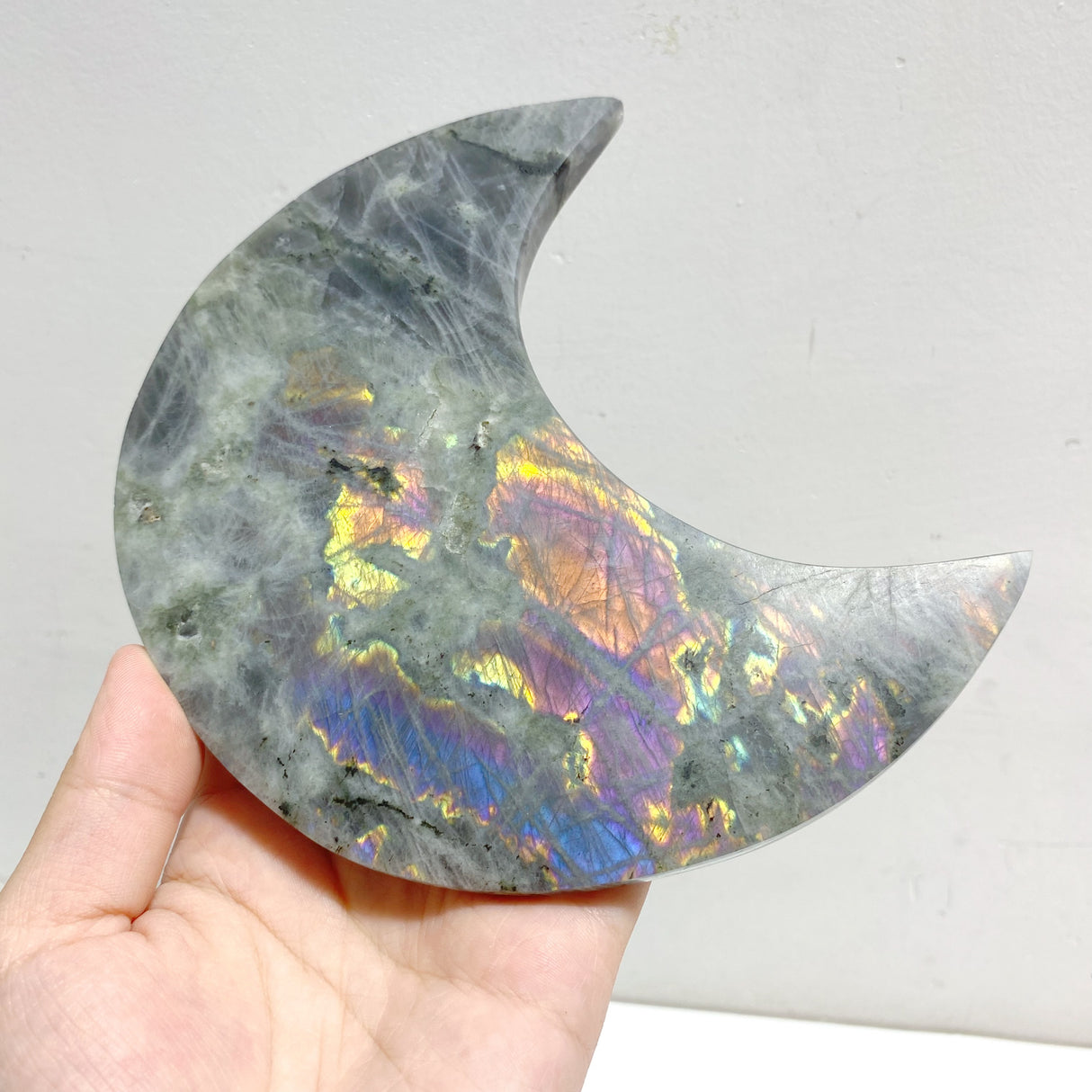 3 Pieces Beautiful Labradorite Moon Carving With Stand