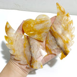 Golden Hematoid Quartz Heart Wing Carving With Stand Fire Quartz