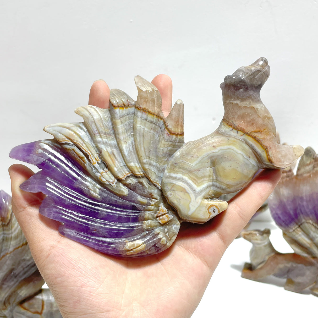 6 Pieces Amethyst Mixed Agate Nine-tailed Fox Carving