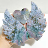 Ocean Jasper Heart Wing Carving With Stand