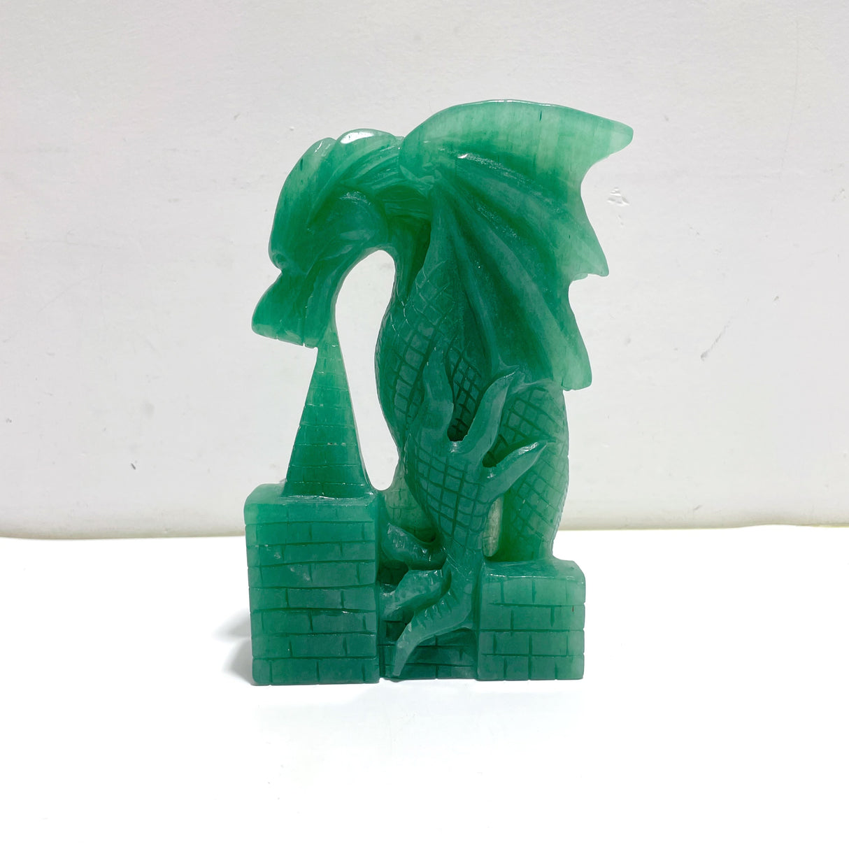 Unique Green Aventurine Flying Dragon Castle Carving #2