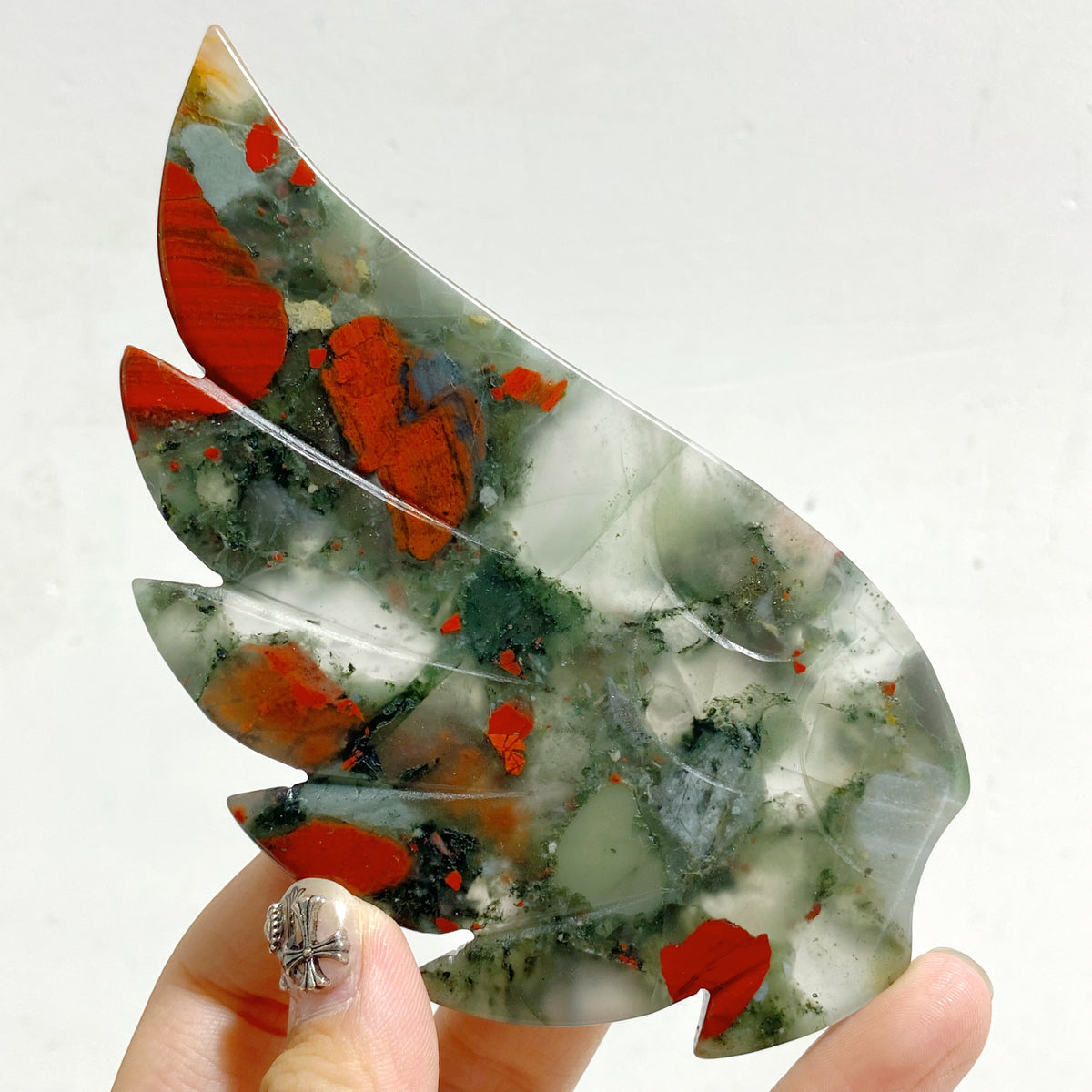 Unique Africa Blood Stone Heart Wing Carving With Stand