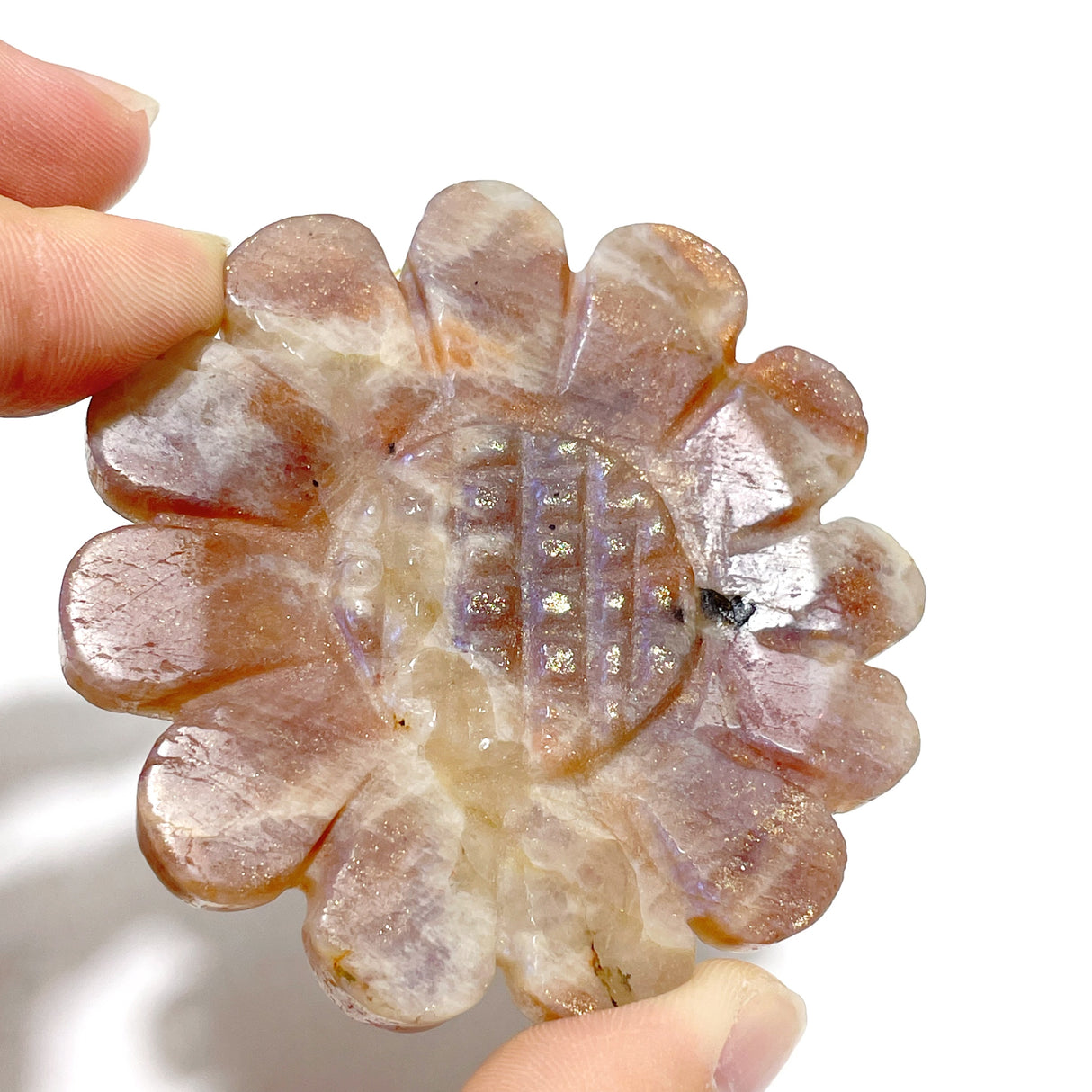 2 Pairs Sunstone Mixed Moonstone Sunflower Carving With Stand