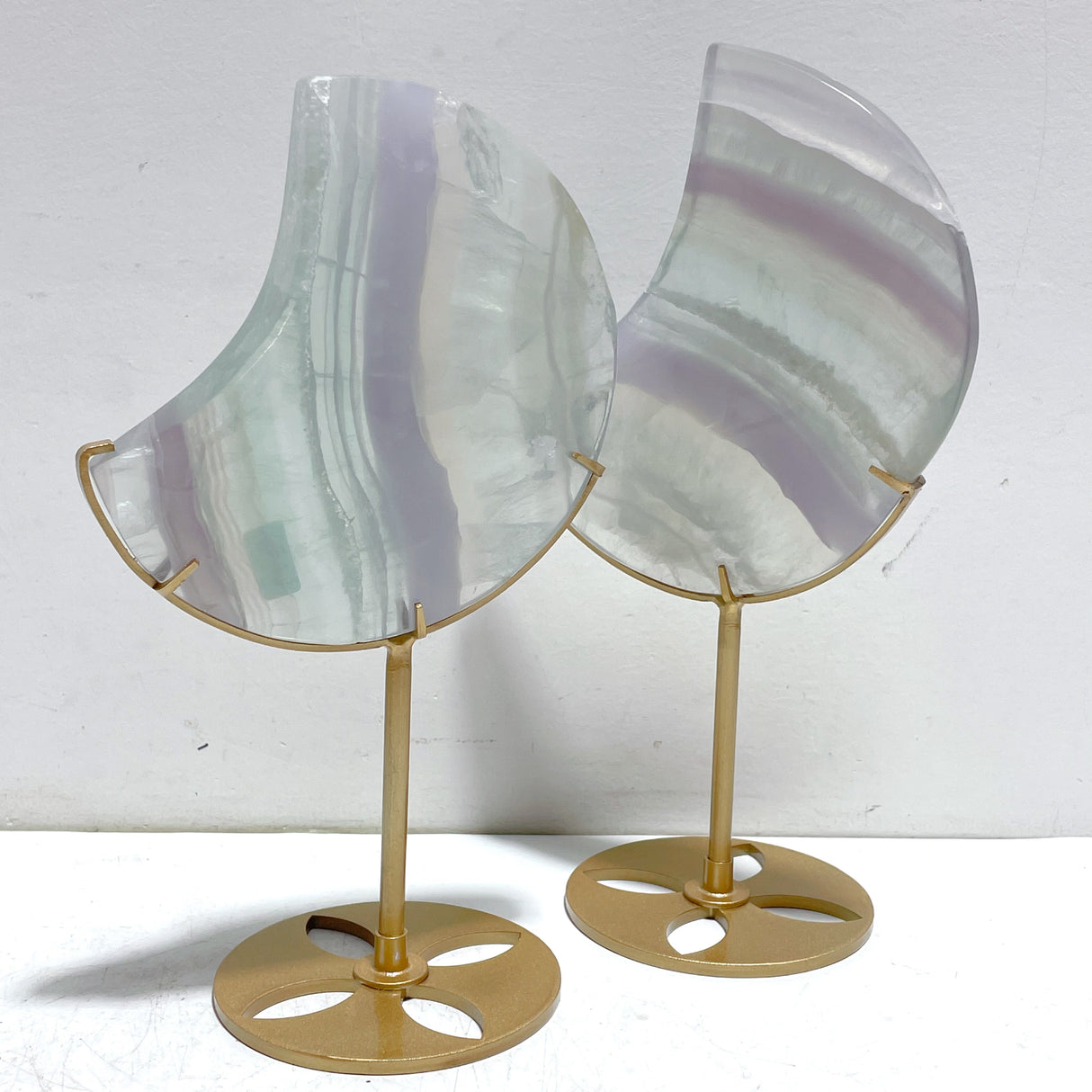 5 Pieces Large Fluorite Moon Carving With Stand
